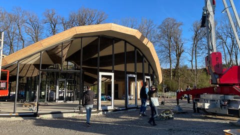 Der Pavillon der Landesgartenschau in Wangen ist noch eine Baustelle.