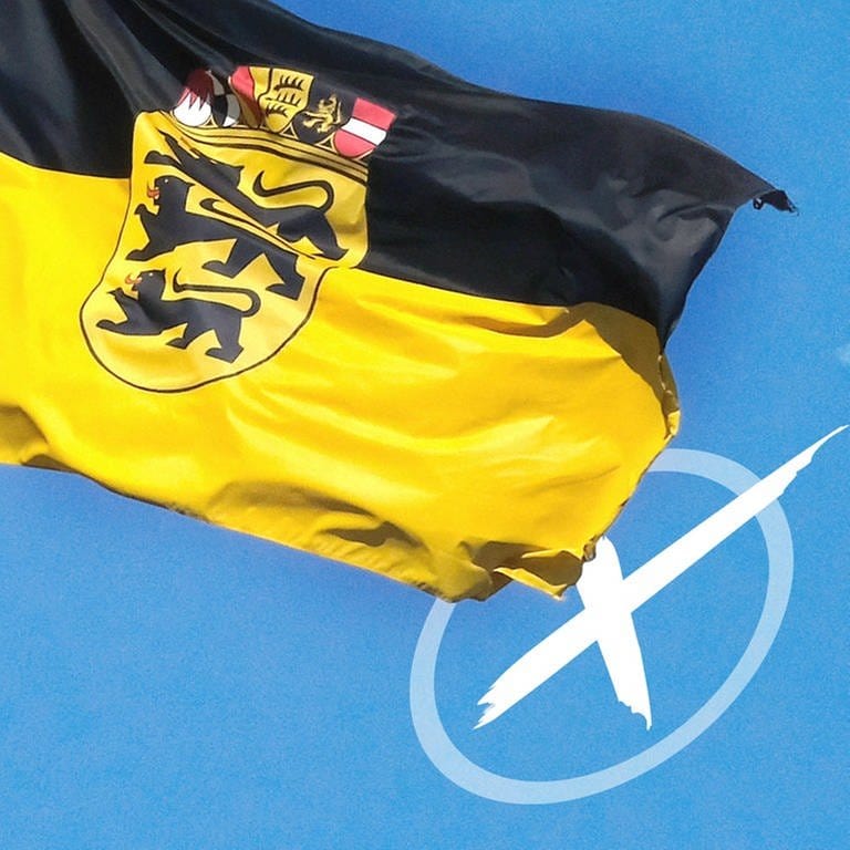 Eine Baden-Württemberg Flagge und ein Wahlkreuz